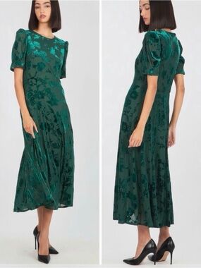 Super Natural by Secret Mission Fran Women’s Green Burnout Velvet Midi Dress NEW